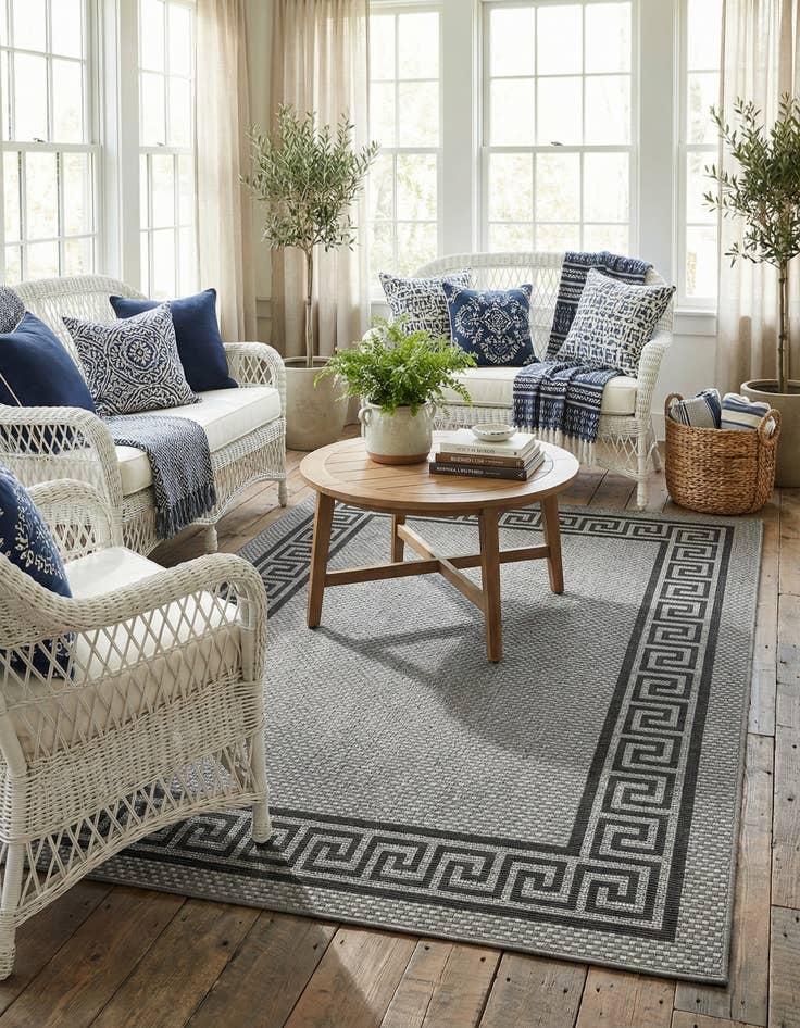 Detail image of 5' 3 x 8' Washable Border Indoor / Outdoor Rug