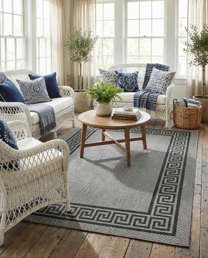 5' 3 x 8' Easy-Clean Border Indoor / Outdoor Rug