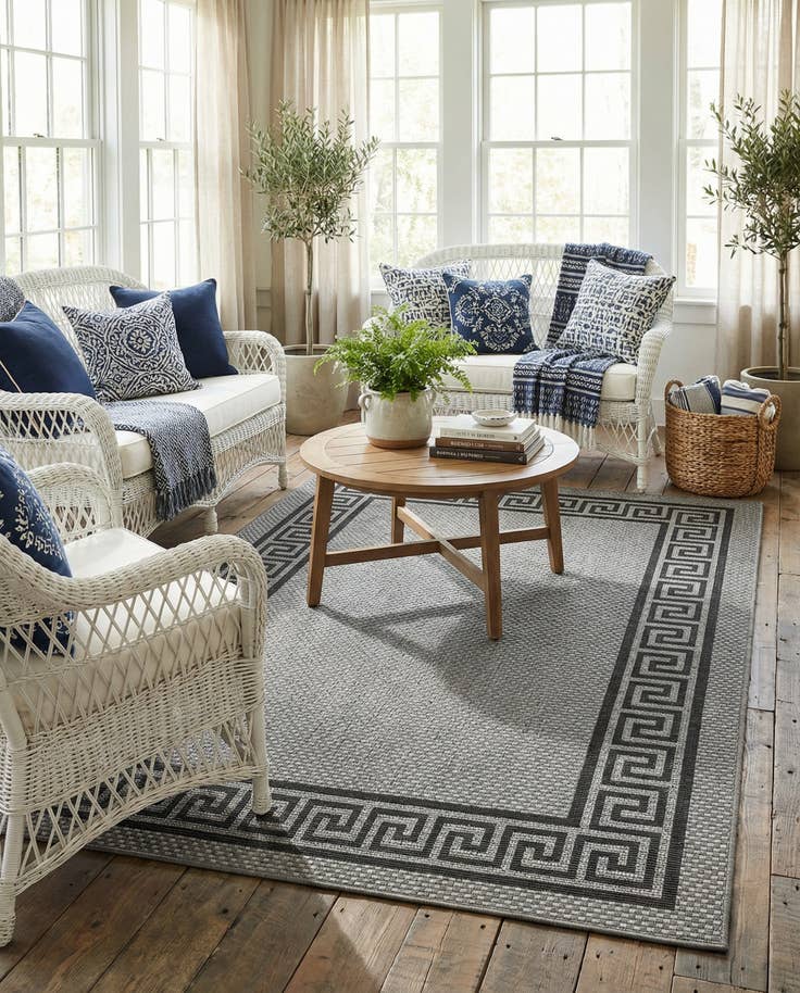 Detail image of 5' 3 x 8' Easy-Clean Border Indoor / Outdoor Rug