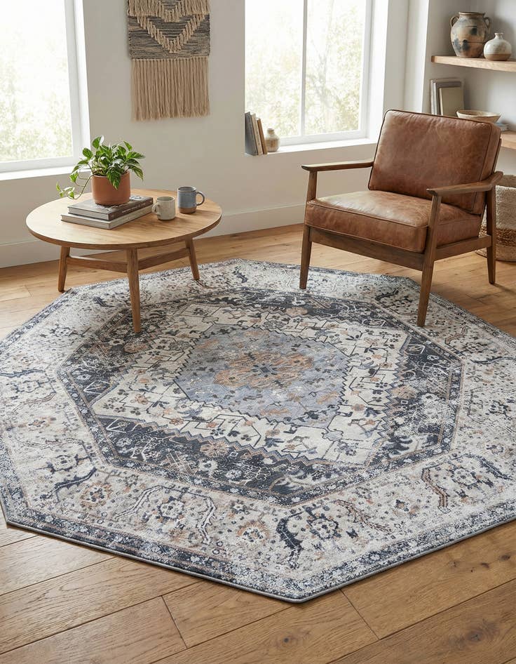 Detail image of 7' 10 x 7' 10 Washable Yara Octagon Rug