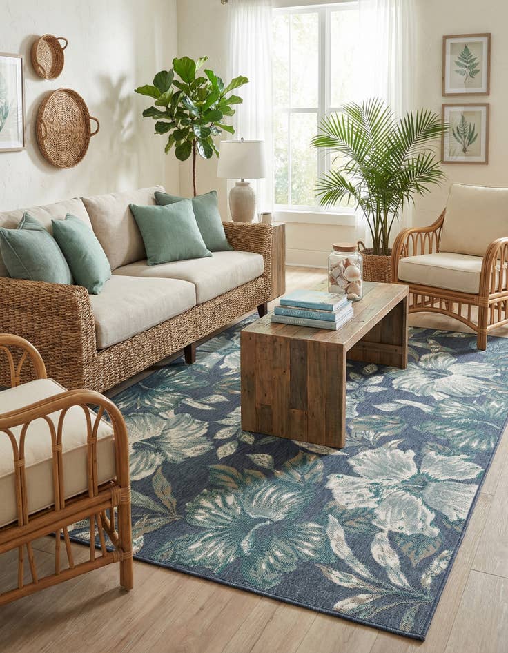 Detail image of 5' 3 x 8' Washable Coastal Indoor / Outdoor Rug
