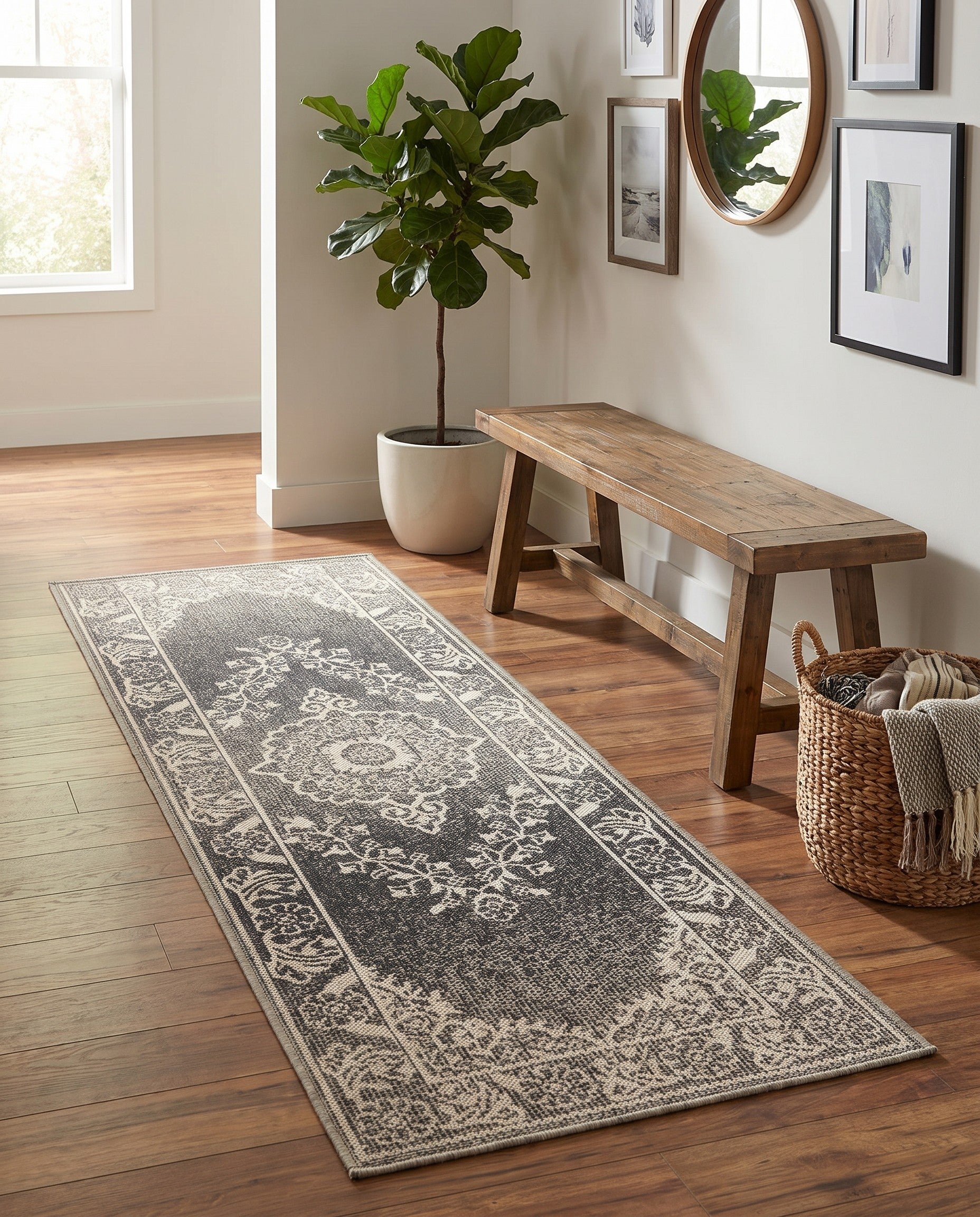 60cm x 185cm Easy-Clean Traditional Indoor / Outdoor Runner Rug
