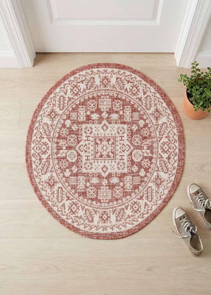 3' x 3' Easy-Clean Aztec Indoor / Outdoor Round Rug