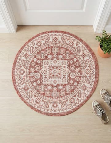 3' x 3' Easy-Clean Aztec Indoor / Outdoor Round Rug