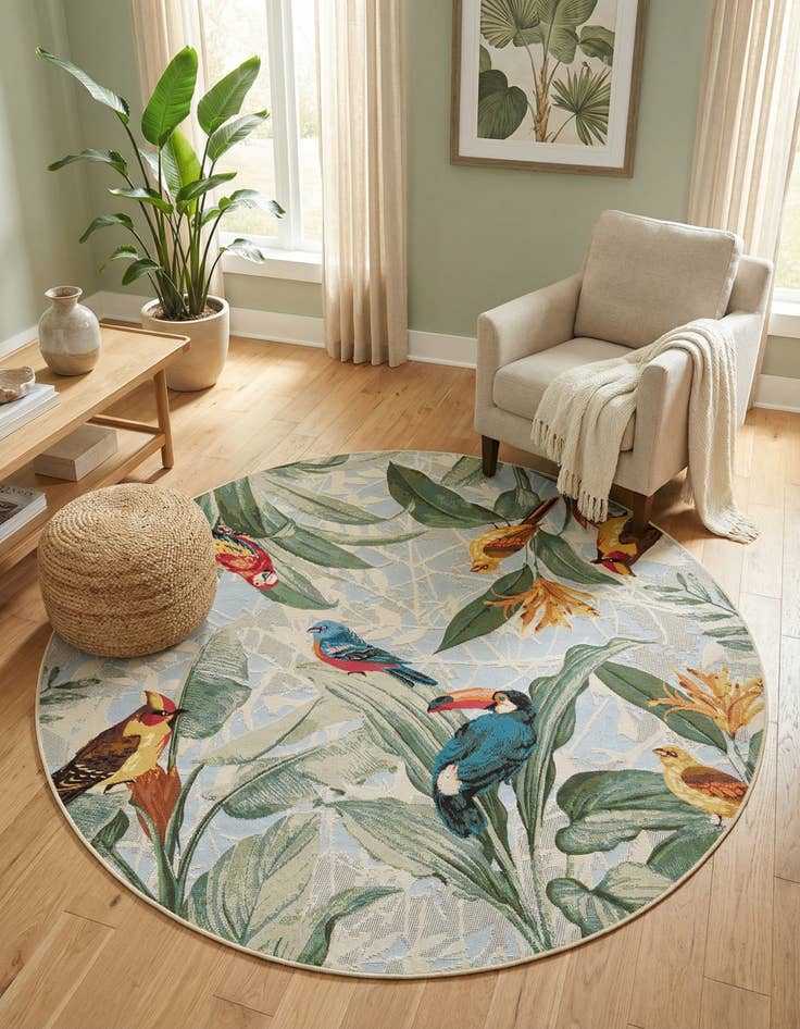 Detail image of 6' x 6' Washable Botanical Indoor / Outdoor Round Rug