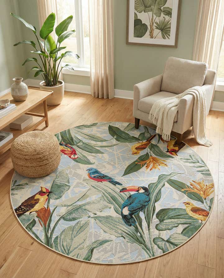 6' x 6' Easy-Clean Botanical Indoor / Outdoor Round Rug