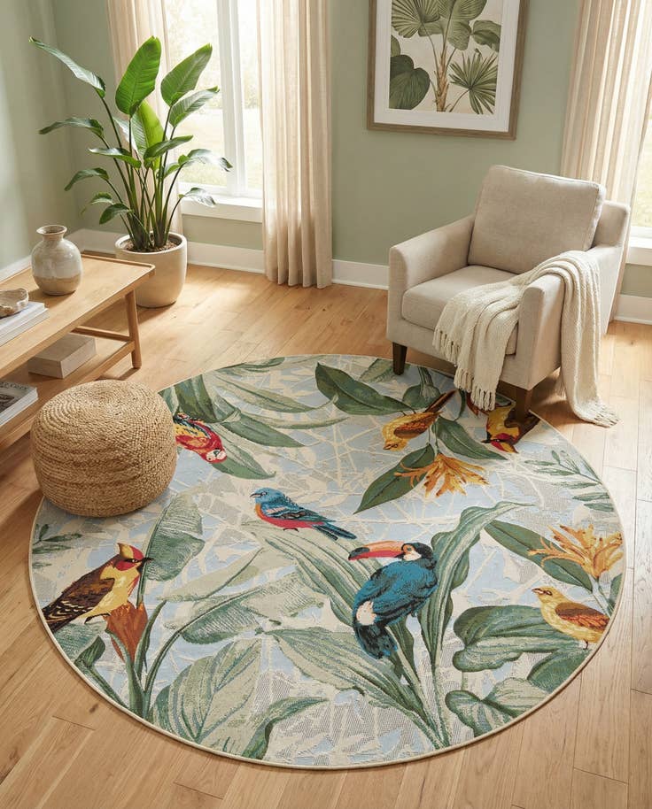 Detail image of 6' x 6' Easy-Clean Botanical Indoor / Outdoor Round Rug