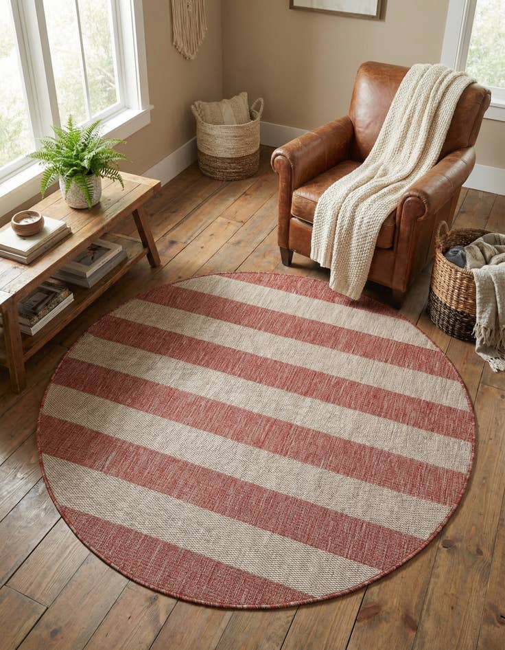 Detail image of 5' 3 x 5' 3 Easy-Clean Ribbon Indoor / Outdoor Round Rug