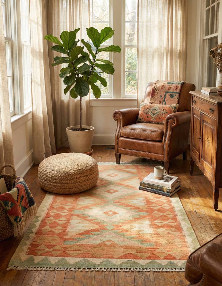 Detail image of 2' 6 x 4' 2 Hand Woven Kilim Waziri Wool Rug