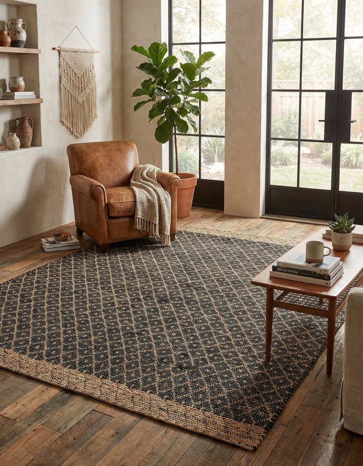 Detail image of 8' x 10' Hand Woven Chindi Trellis Rug