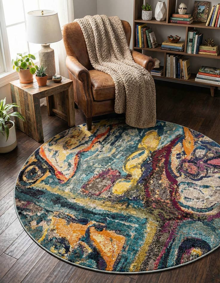 Detail image of 5' 3 x 5' 3 Washable Haerfest Round Rug