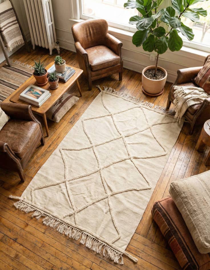 Detail image of 3' 4 x 5' Hand Knotted Moroccan Wool Rug