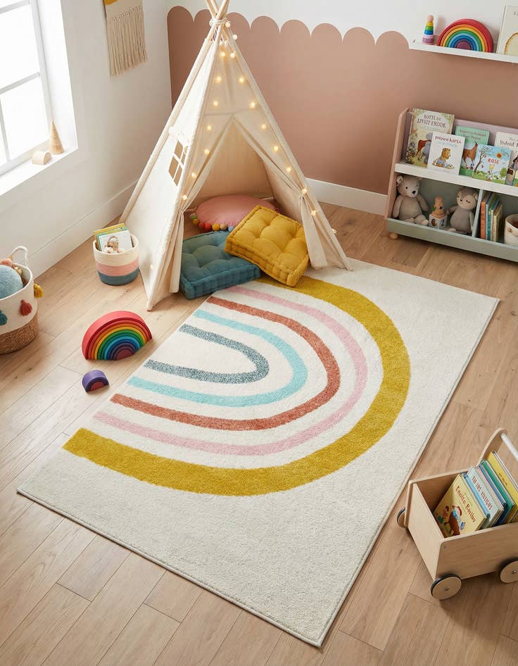 Detail image of 3' 3 x 5' 3 Rainbow Whimsy Kids Rug