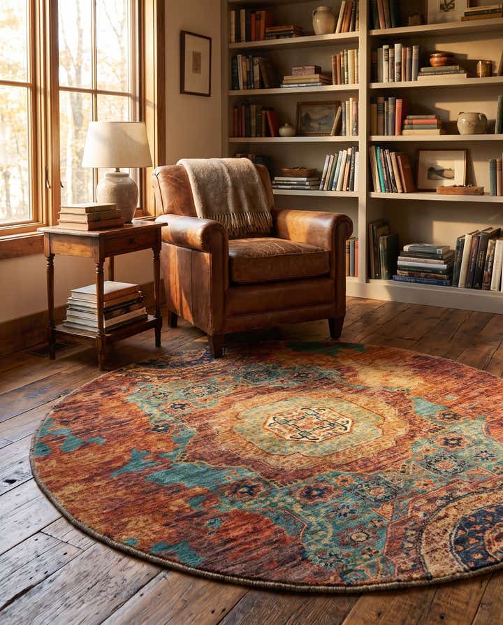 4' 9 x 4' 9 Hand Knotted Mamluk Ziegler Round Rug
