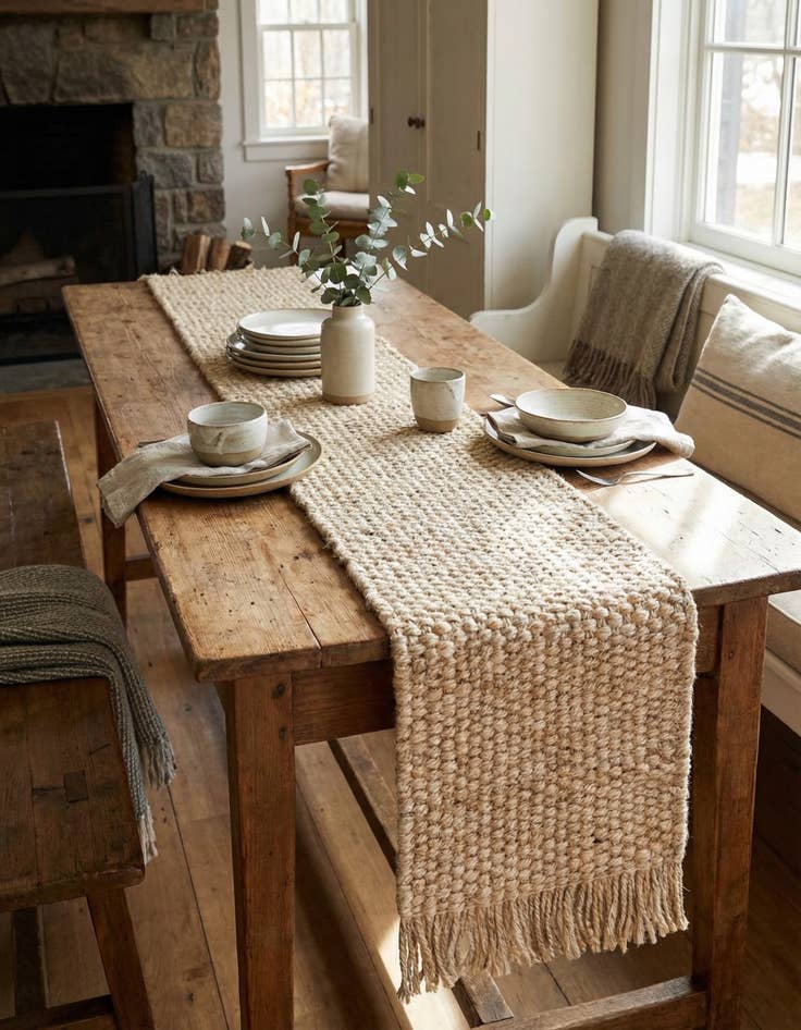 Detail image of  1' 2 x 6' 1  Hand Woven Chunky Jute Table Runner Rug
