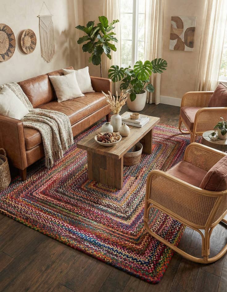 Detail image of 6' 1 x 9'  Hand Braided Chindi Rug