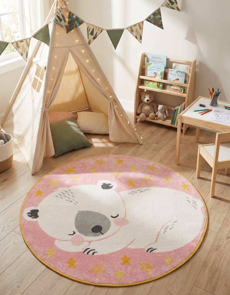 Detail image of 5' 3 x 5' 3 Bear Whimsy Kids Round Rug