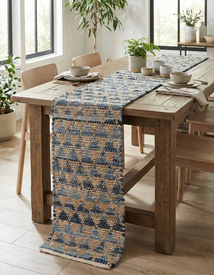 Detail image of 1' 2 x 10'  Hand Woven Chindi Jute Table Runner Rug