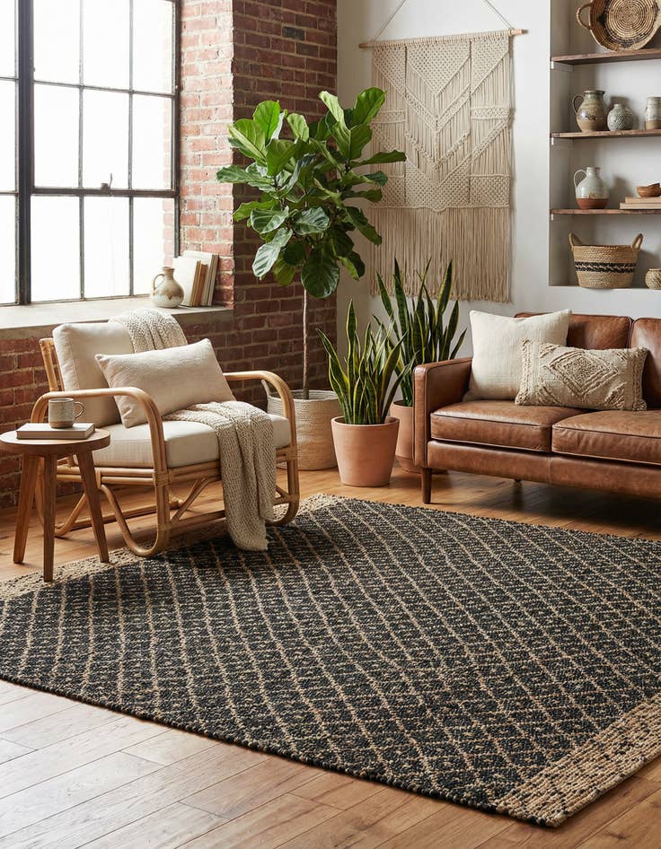 Detail image of 8' x 8'  Hand Woven Chindi Trellis Square Rug