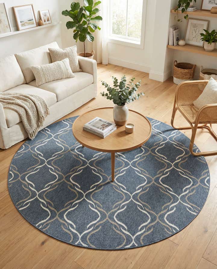 7' x 7' Easy-Clean Trellis Indoor / Outdoor Round Rug