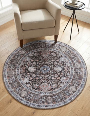 Pecan Brown Washable Yara Round Rug