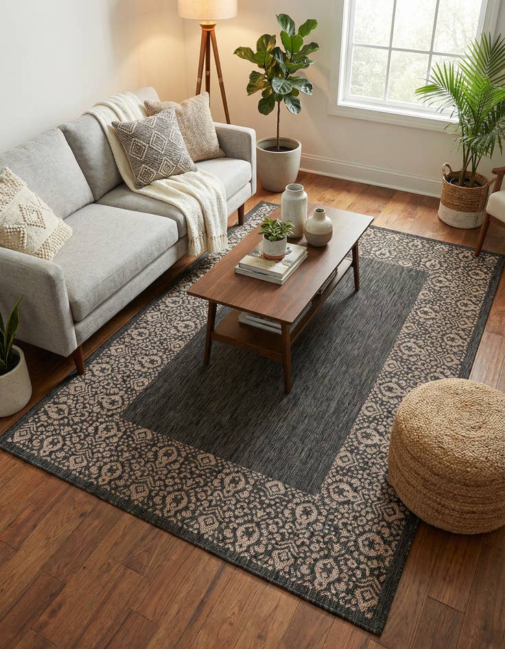 Detail image of 5' 3 x 8' Washable Border Indoor / Outdoor Rug