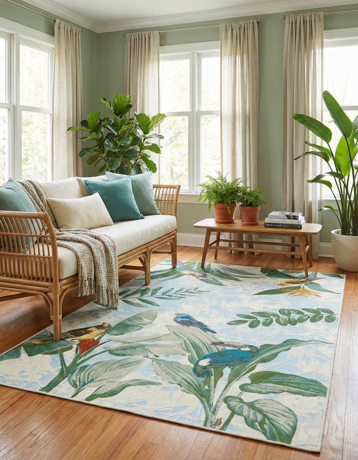 Detail image of 5' 3 x 8' Washable Botanical Indoor / Outdoor Rug