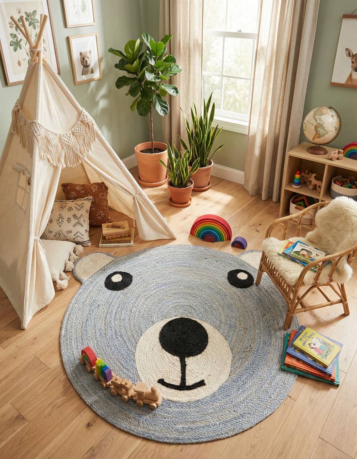 Detail image of 6' 1 x 6' 1  Hand Braided Kids Braided Jute Round Rug