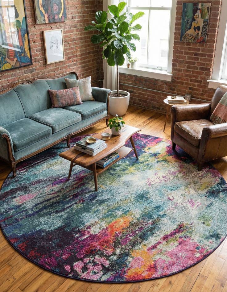 Detail image of 8' x 8' Washable Theia Round Rug