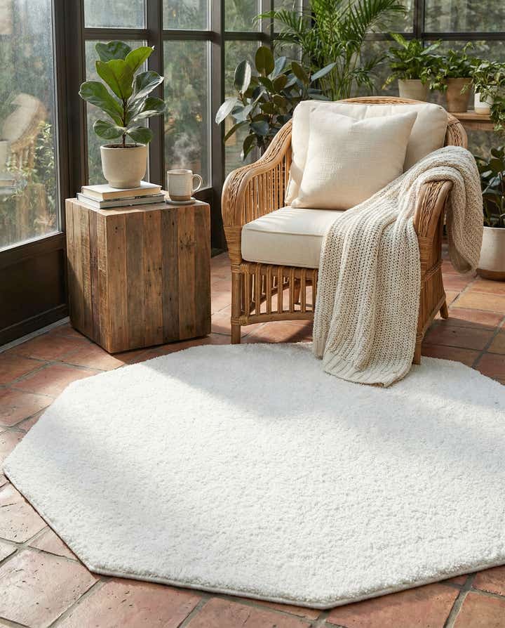 5' x 5' Solid Frieze Octagon Rug