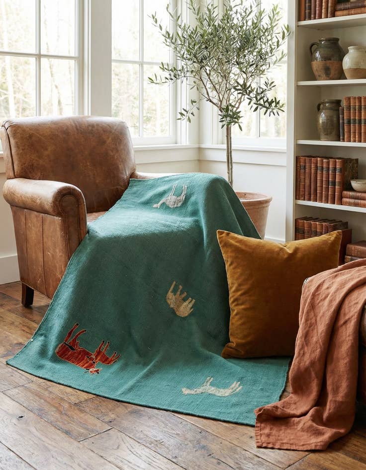 Detail image of 3' 8 x 4' Hand Woven Kilim Suzani Wool Square Rug