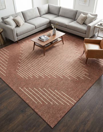 Brown Easy-Clean Modern Indoor / Outdoor Square Rug