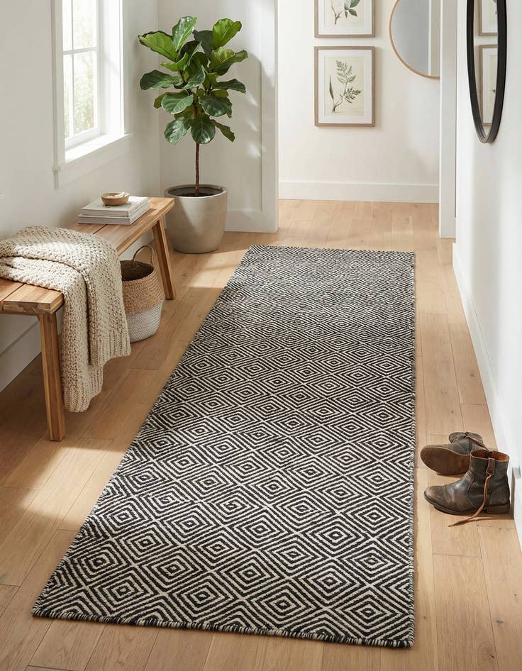 Detail image of 2' x 6' 1  Hand Woven Geo Trellis Flatweave Runner Rug