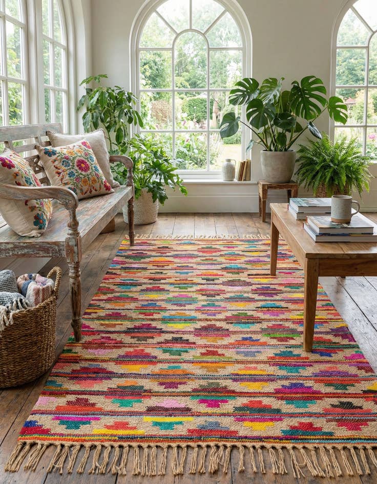 Detail image of 4' 1 x 6' 1 Hand Woven Chindi Trellis Rug