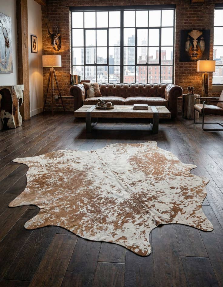 Detail image of 6' 7 x 7' 5 Cowhide Leather Rug