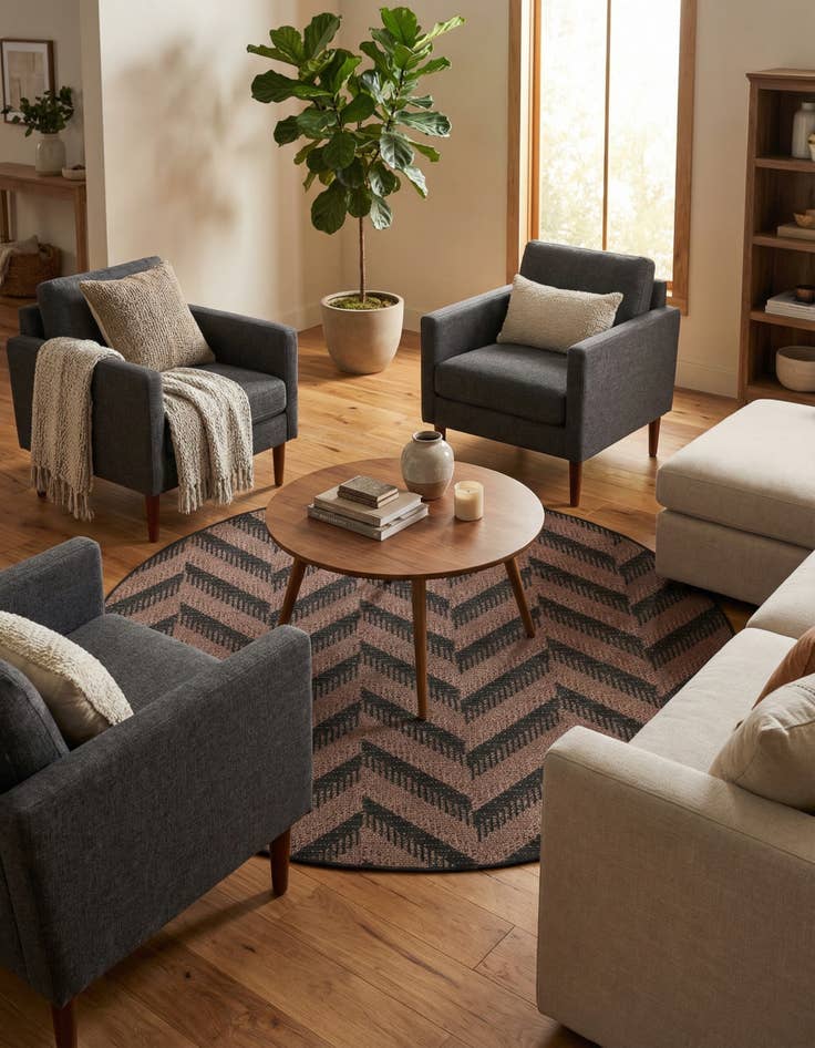 Detail image of 6' x 6' Washable Modern Indoor / Outdoor Round Rug