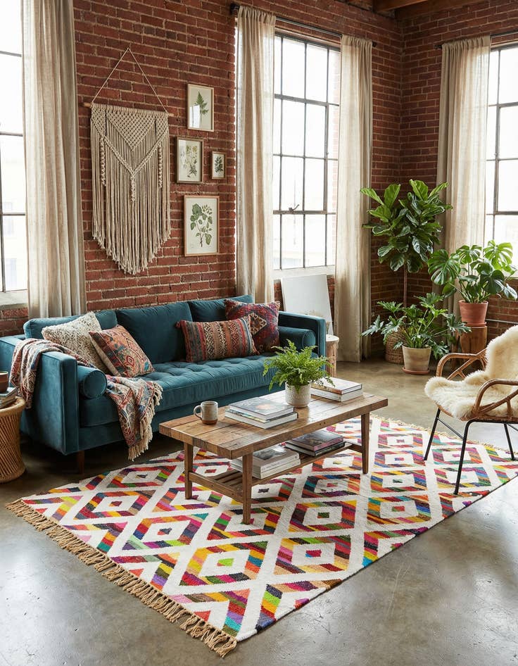 Detail image of 5' 1 x 8' Hand Woven Chindi Trellis Rug