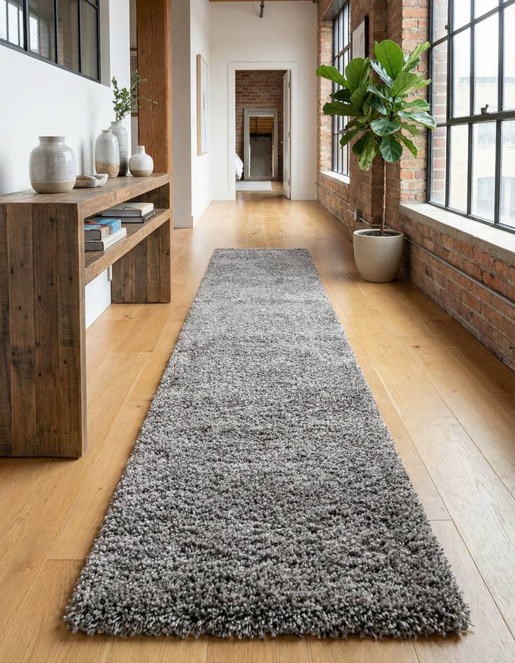 Detail image of 2' 7 x 19' 8 Solid Shag Runner Rug