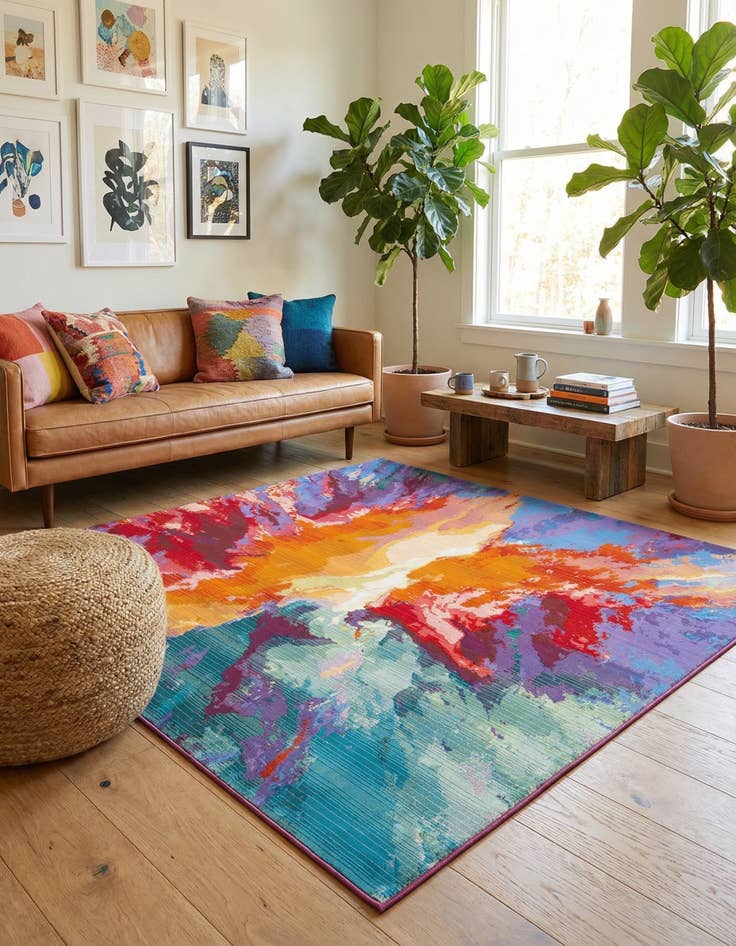 Detail image of 6' x 6' Washable Modern Indoor / Outdoor Square Rug