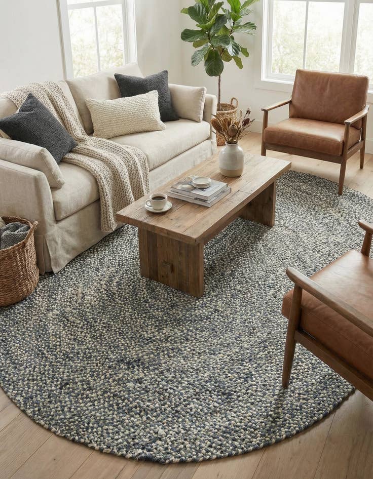 Detail image of 8' x 10'  Hand Braided Chindi Oval Rug