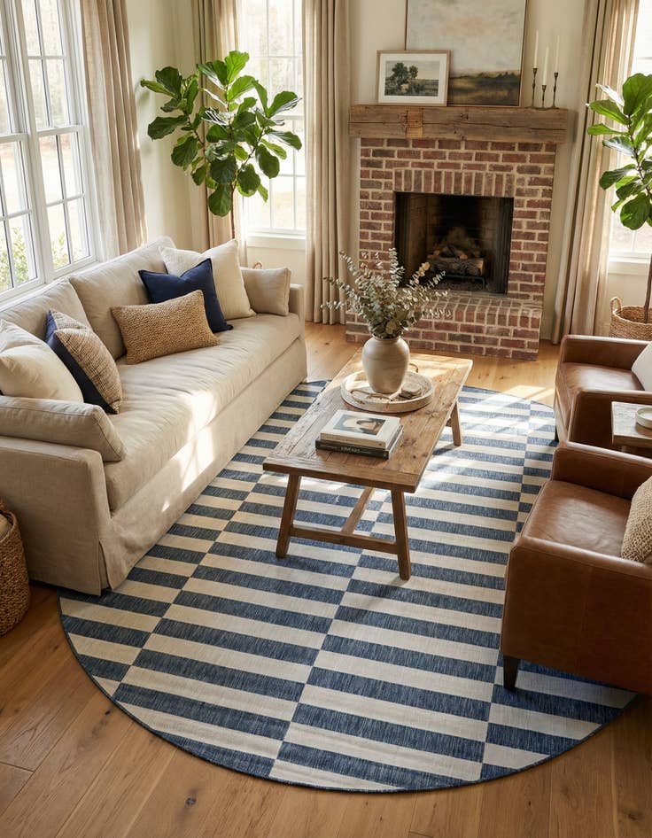 Detail image of 10' x 10' Easy-Clean Ribbon Indoor / Outdoor Round Rug