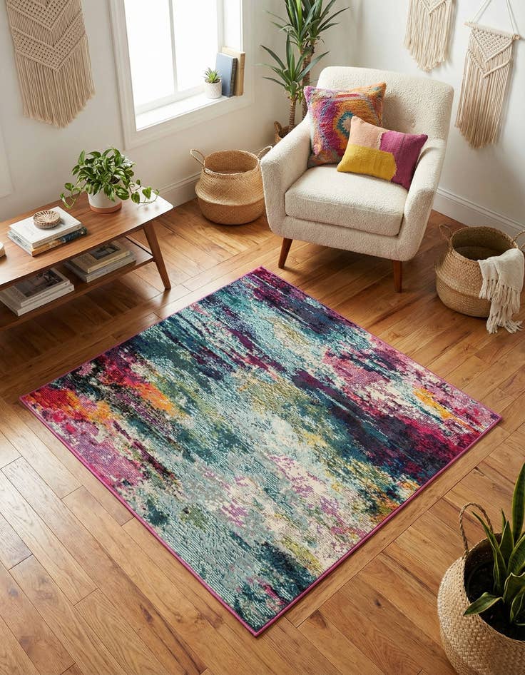 Detail image of 4' 1 x 4' 1 Washable Theia Square Rug