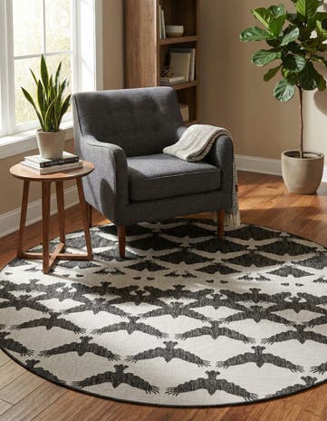 Black and White Easy-Clean Modern Indoor / Outdoor Round Rug