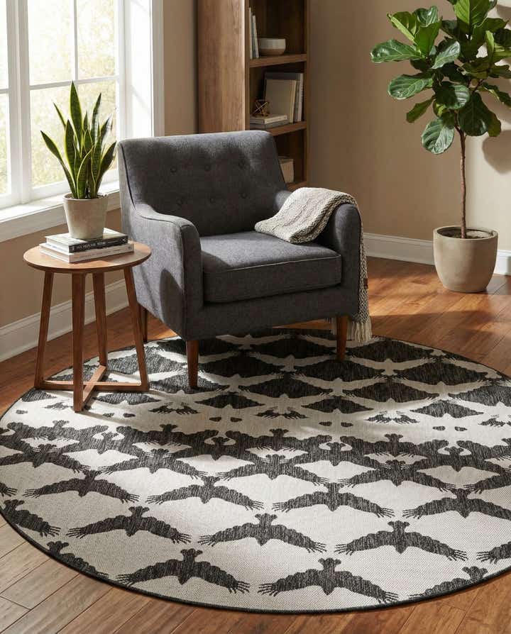 7' 10 x 7' 10 Easy-Clean Modern Indoor / Outdoor Round Rug