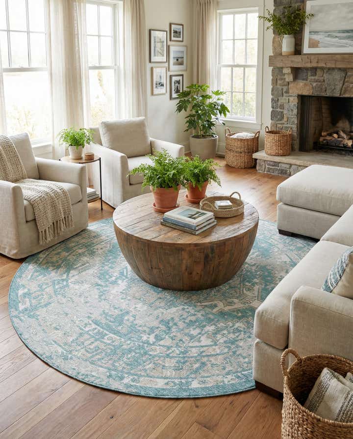 10' x 10' Easy-Clean Traditional Indoor / Outdoor Round Rug