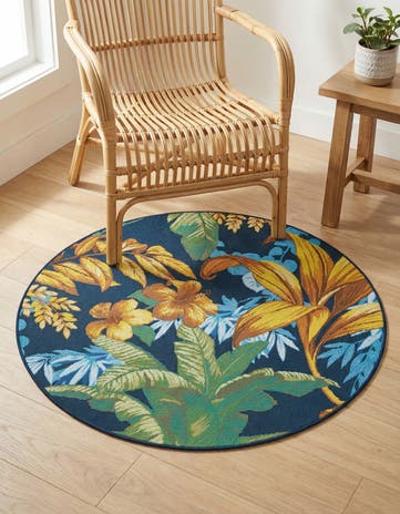 4' x 4' Easy-Clean Botanical Indoor / Outdoor Round Rug