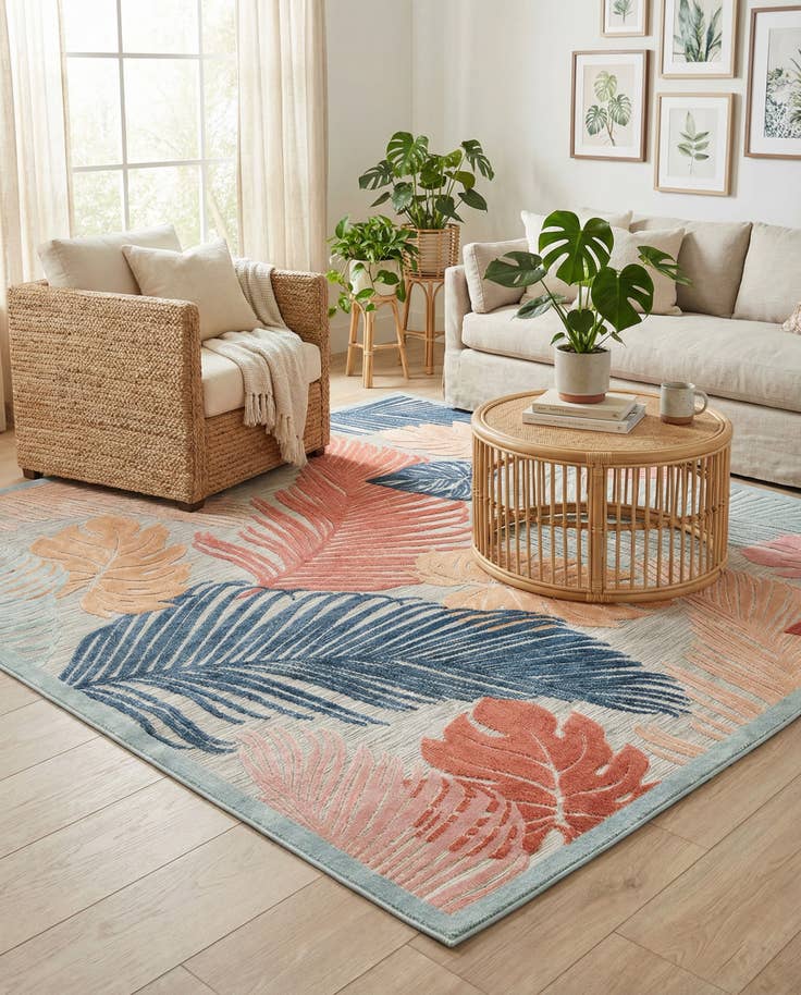 Detail image of 8' 2 x 8' 2 Easy-Clean Botanical Indoor / Outdoor Square Rug