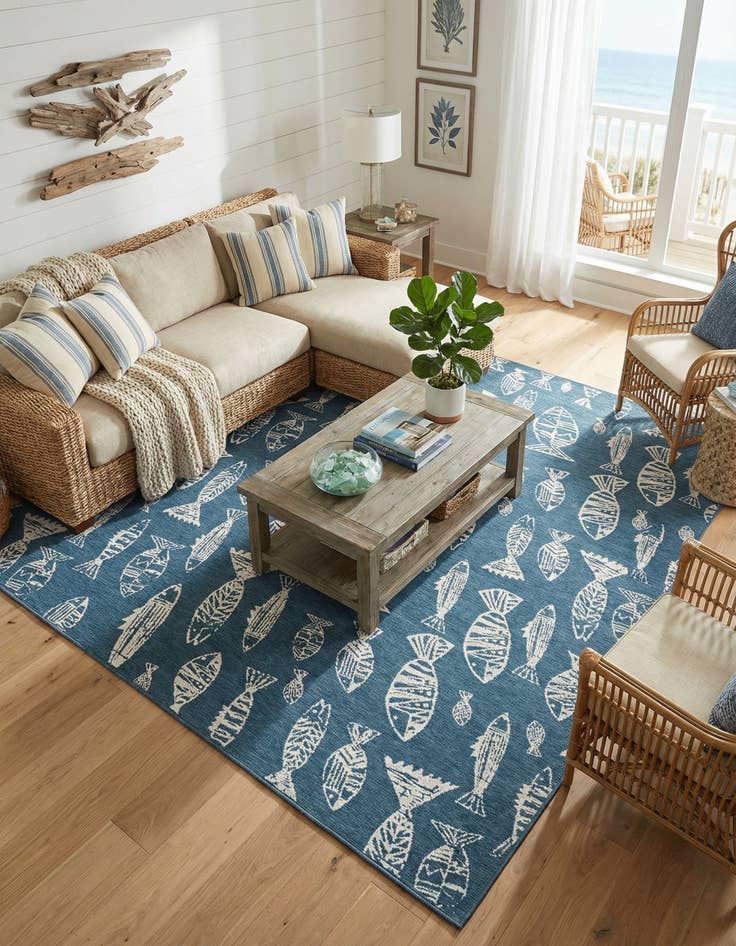 Detail image of 10' x 10' Washable Coastal Indoor / Outdoor Square Rug