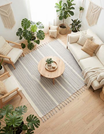 Gray and White Hand Woven Chindi Cotton Square Rug