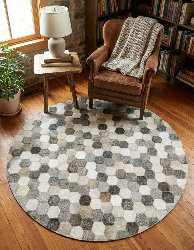 Detail image of 4' 1 x 4' 1 Cowhide Leather Round Rug